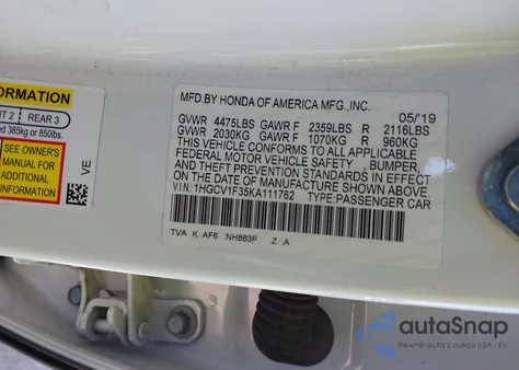 2019 Honda Accord Sport from USA, damaged, VIN 1HGCV1F35KA111762